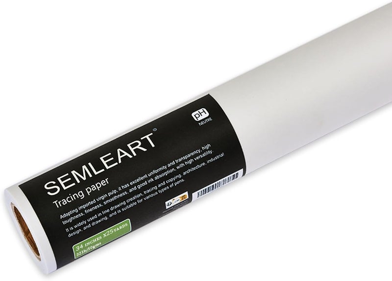 SEMLEART Artit's Tracing Paper roll,32lb/50gsm,34 inch x 25 Yard,Translucent Tracing Paper for Pencil, Marker and Ink - Trace Images, Sketching,Drawing - Image 1
